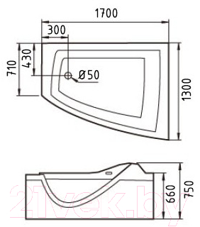 Ванна акриловая Gemy G9056 K R 170x130