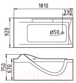 Ванна акриловая Gemy G9055 K R 181x92