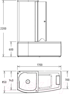 Ванна акриловая Gemy G8040 C L 170x85