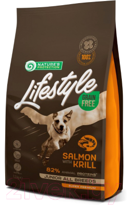 Сухой корм для собак Nature's Protection Lifestyle Grain Free Salmon With Krill Junior / NPLS45686 (1.5кг) - фото