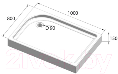Душевой поддон BelBagno TRAY-BB-AH-100/80-15-W-L