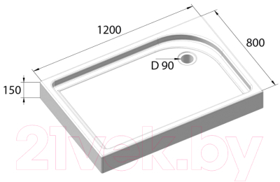 Душевой поддон BelBagno TRAY-BB-AH-120/80-15-W-R