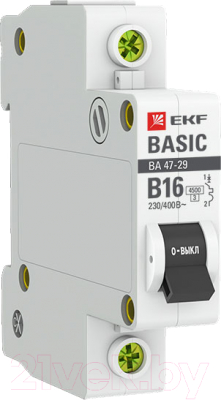 Выключатель автоматический EKF Basic BA 47-29 1P 16A (B) 4.5kA / mcb4729-1-16-B - фото