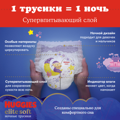 Подгузники-трусики детские Huggies Elite Soft Overnites 5