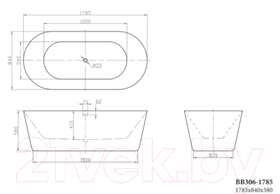 Ванна акриловая BelBagno BB306-1785