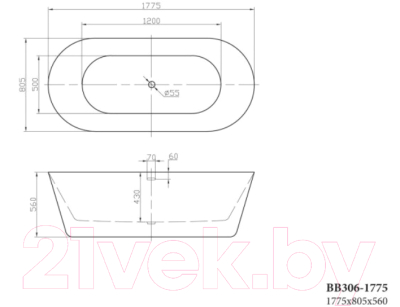 Ванна акриловая BelBagno BB306-1775