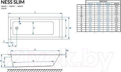 Ванна акриловая Excellent Ness Mono Slim 160x70 (с ножками)