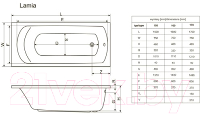 Ванна акриловая Excellent Lamia 170x75