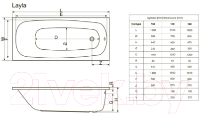 Ванна акриловая Excellent Layla 180x80