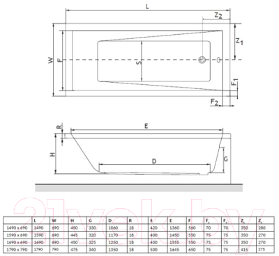 Ванна акриловая Excellent Wave Slim 170x75 (с ножками)