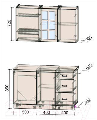 Кухонный гарнитур Интерлиния Мила Деко 1.3 Б