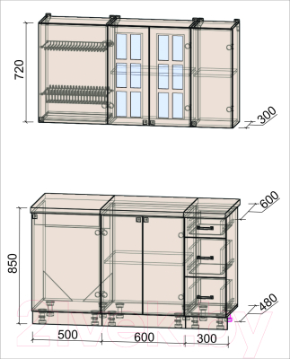 Кухонный гарнитур Интерлиния Мила Деко 1.4 Б