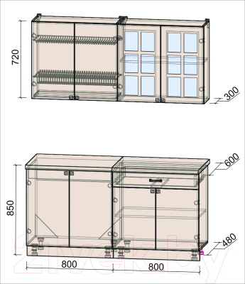 Кухонный гарнитур Интерлиния Мила Деко 1.6 А