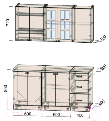 Кухонный гарнитур Интерлиния Мила Деко 1.6 Б