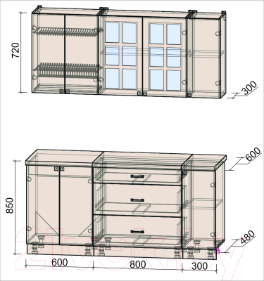 Кухонный гарнитур Интерлиния Мила Деко 1.7Б