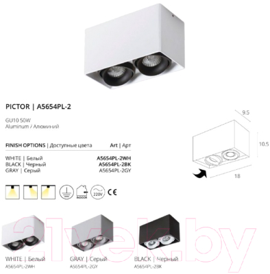 Комплект точечных светильников Arte Lamp Pictor A5654PL-2BK