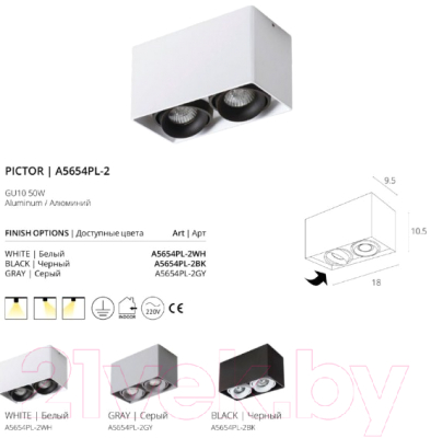 Комплект точечных светильников Arte Lamp Pictor A5654PL-2GY