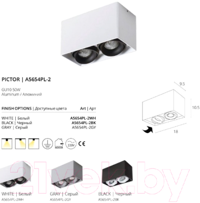 Комплект точечных светильников Arte Lamp Pictor A5654PL-2WH