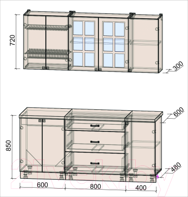 Кухонный гарнитур Интерлиния Мила Деко 1.8 Б