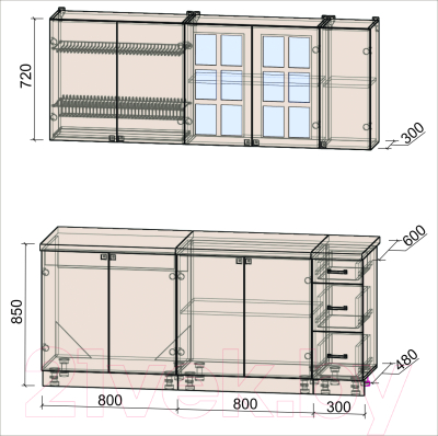 Кухонный гарнитур Интерлиния Мила Деко 1.9 А