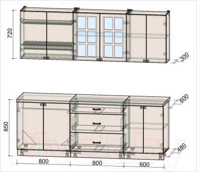 Кухонный гарнитур Интерлиния Мила Деко 2.2 Б