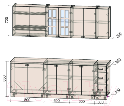 Кухонный гарнитур Интерлиния Мила Деко 2.3 А