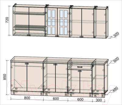 Кухонный гарнитур Интерлиния Мила Деко 2.3 Б