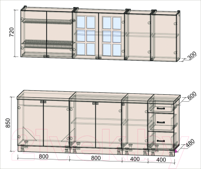Кухонный гарнитур Интерлиния Мила Деко 2.4 А