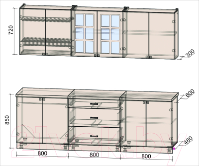 Кухонный гарнитур Интерлиния Мила Деко 2.4 Б