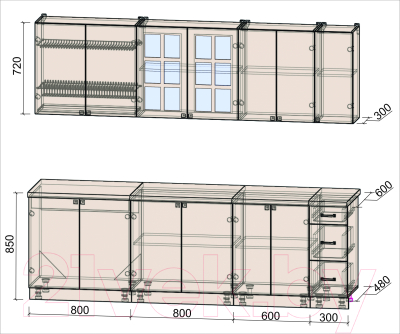 Кухонный гарнитур Интерлиния Мила Деко 2.5 А
