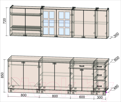 Кухонный гарнитур Интерлиния Мила Деко 2.5 Б