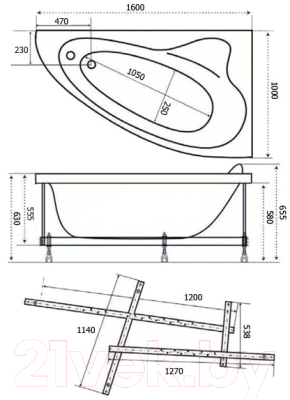 Ванна акриловая Triton Николь 160x100 L (с каркасом, экраном и сифоном)