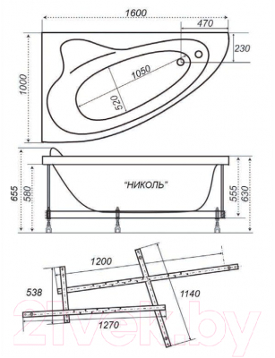 Ванна акриловая Triton Николь 160x100 R (с каркасом, экраном и сифоном)