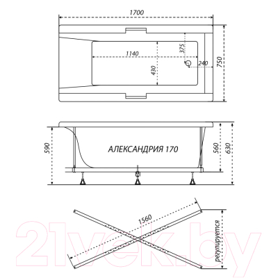 Ванна акриловая Triton Александрия 170x75