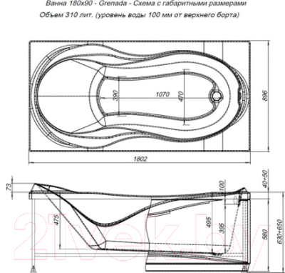 Ванна акриловая Aquanet Grenada 180x90