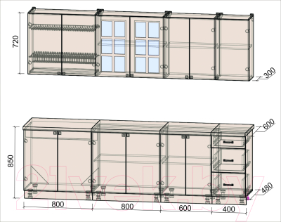 Кухонный гарнитур Интерлиния Мила Деко 2.6 А