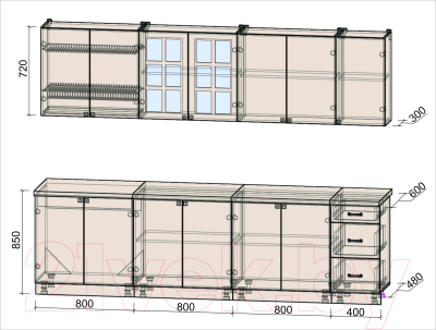 Кухонный гарнитур Интерлиния Мила Деко 2.8 А