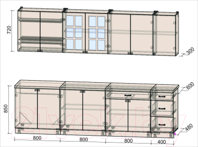 Готовая кухня Интерлиния Мила Деко 2.8 Б