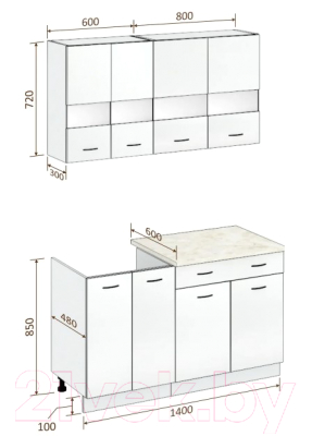 Готовая кухня Кортекс-мебель Корнелия Экстра 1.4м