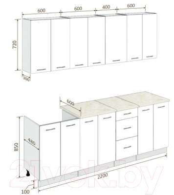 Готовая кухня Кортекс-мебель Корнелия Лира 2.2м