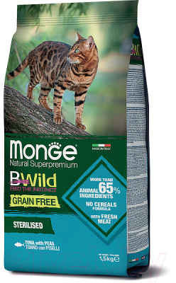 Сухой корм для кошек Monge BWild Cat Grain Free Sterilised Tuna - фото