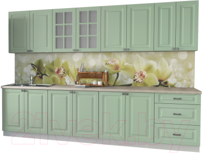 Кухонный гарнитур Интерлиния Мила Деко 3.0 А мята/травертин серый - фото