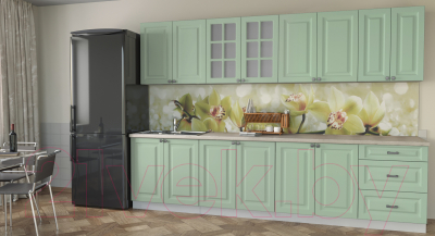 Кухонный гарнитур Интерлиния Мила Деко 3.0 А мята/травертин серый