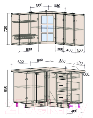 Кухонный гарнитур Интерлиния Мила Деко 1.2x1.3