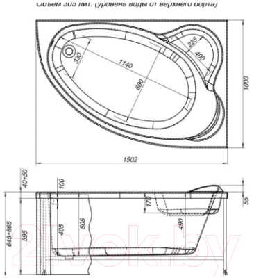 Ванна акриловая Aquanet Mayorca 150x100 R (с каркасом)