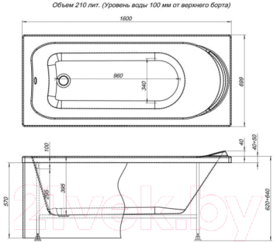 Ванна акриловая Aquanet Nord 160x70