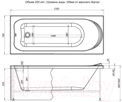 Ванна акриловая Aquanet Nord 170x70 (с каркасом)