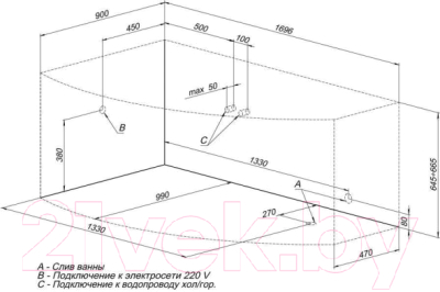 Ванна акриловая Aquanet Jersey 170x90 L (с каркасом)