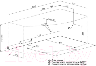 Ванна акриловая Aquanet Jersey 170x90 R (с каркасом)