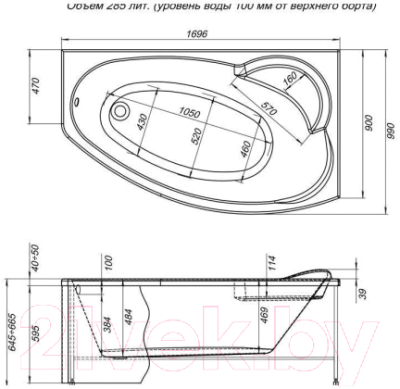 Ванна акриловая Aquanet Jersey 170x90 R (с каркасом)